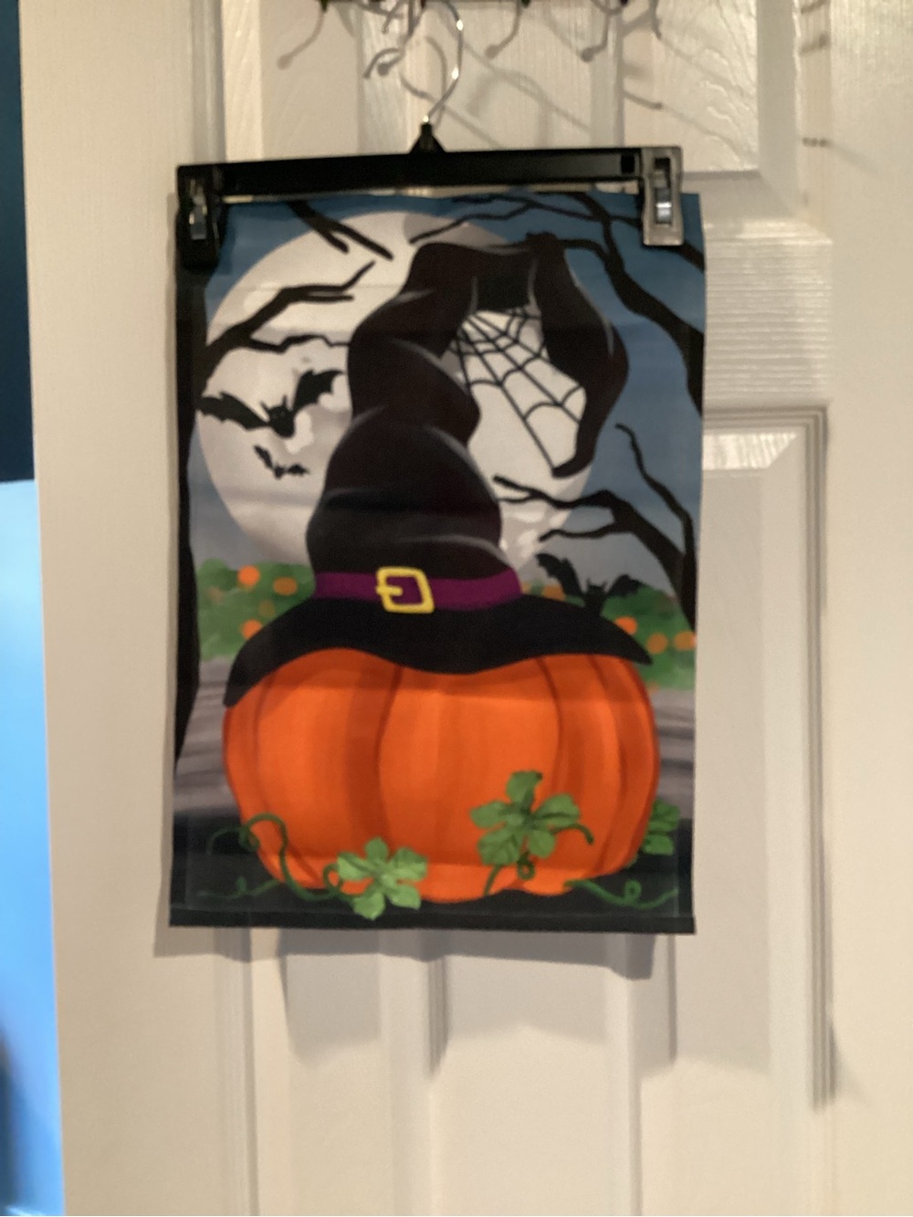 Halloween Pumpkin Witch Hat Decorative Garden Flag - Orange, Black, Purple